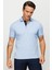 Erkek Polo Yaka Yakası ve Kolu Triko T-Shirt Mavi 5