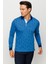 Erkek Polo Yaka Yelken Desenli Sweatshirt Saks 1