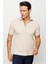 Erkek Polo Yaka Yakası ve Kolu Triko Cepli T-Shirt Bej 2