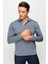 Erkek Polo Yaka Kare Desenli Uzun Kollu Sweatshirt Füme 4
