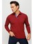 Erkek Polo Yaka Kare Desenli Uzun Kollu Sweatshirt Bordo 5