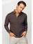 Erkek Polo Yaka Jakarlı Minik Desenli Sweatshirt Kahve 1