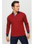 Erkek Polo Yaka Jakarlı Minik Desenli Sweatshirt Bordo 1