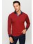Erkek Polo Yaka Jakarlı Minik Desenli Sweatshirt Bordo 2