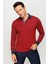 Erkek Polo Yaka Jakarlı Minik Desenli Sweatshirt Bordo 5