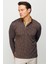Erkek Polo Yaka Yelken Desenli Sweatshirt Kahve 2