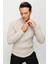 Erkek Yarım Balıkçı Yaka Saç Örgülü Yün Ceket V.bej 1