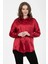 Kadın Bordo Oversize Dökümlü Saten Yüzeyli Gömlek HZL23S-BD139851 1