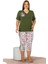 Yeşil Renk ve Çiçek Desenli Lady 10644 Battal Büyük Beden Kapri Pijama Takımı 1