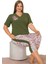 Yeşil Renk ve Çiçek Desenli Lady 10644 Battal Büyük Beden Kapri Pijama Takımı 2