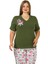 Yeşil Renk ve Çiçek Desenli Lady 10644 Battal Büyük Beden Kapri Pijama Takımı 3