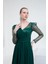 Yeşil Kolu Pullu Yırtmaçlı Abiye Elbise 3