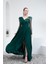 Yeşil Kolu Pullu Yırtmaçlı Abiye Elbise 4