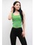 Kare Yaka Çizgili Triko Bluz Yeşil 1