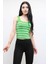 Kare Yaka Çizgili Triko Bluz Yeşil 3