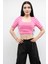 Triko Crop Çizgili Pembe 2