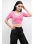 Triko Crop Çizgili Pembe 3