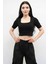Kare Yaka Triko Crop Siyah 2