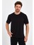 Erkek Siyah Basic Kolları Şeritli %100 Pamuk Bisiklet Yaka Regular Fit T-Shirt 1