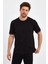 Erkek Siyah Basic Kolları Şeritli %100 Pamuk Bisiklet Yaka Regular Fit T-Shirt 2