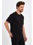 Erkek Siyah Basic Kolları Şeritli %100 Pamuk Bisiklet Yaka Regular Fit T-Shirt 4