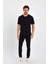 Erkek Siyah Basic Kolları Şeritli %100 Pamuk Bisiklet Yaka Regular Fit T-Shirt 5