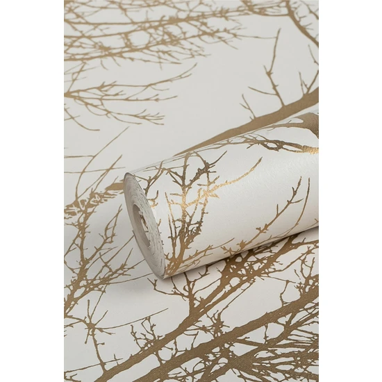 Zümrüt Exclusive 6250 Vision Çiçekli Dallı Krem Gold Desen 2023 Model Duvar Kağıdı 5,30 M²