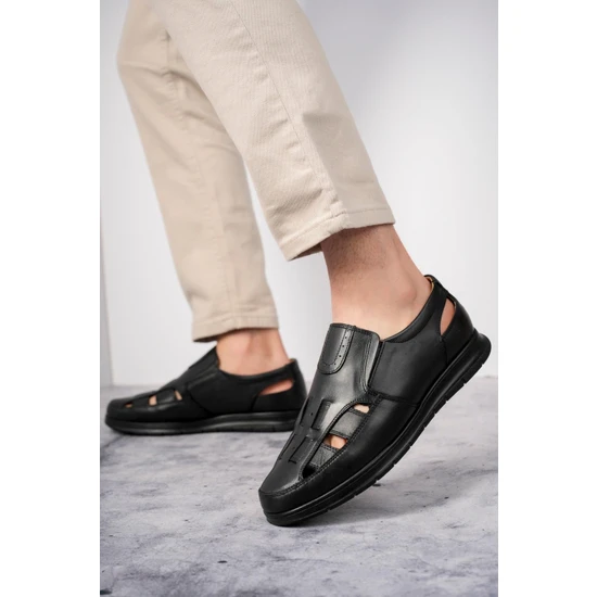 Muggo Oliver Garantili Erkek Günlük Klasik  Deri  Rahat Ortopedik Sandalet