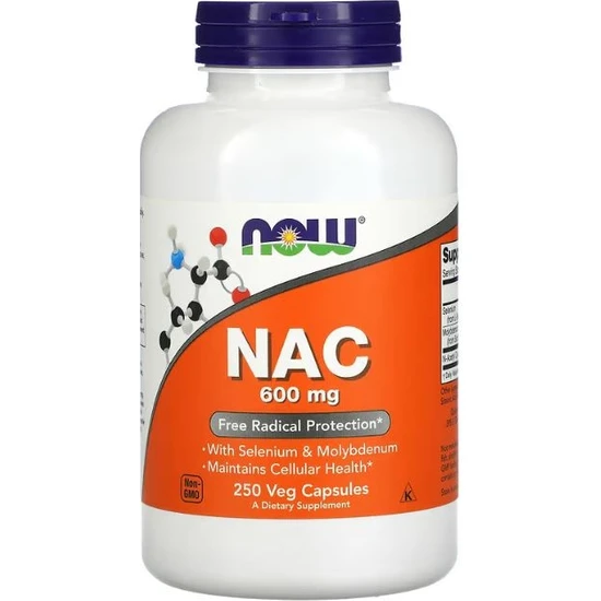 Now Foods Nac  (N-Asetil Sistein), 600 Mg, 250 Veg Capsules