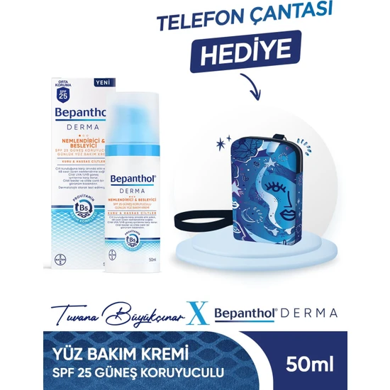 hepsiburada Bepanthol Derma Nemlendirici & Besleyici Spf 25 Günlük Yüz Kremi 50 ml + Tuvana Büyükçınar Tasarımlı Telefon Çantası hepsiburada Bepanthol Derma Nemlendirici & Besleyici Spf 25 Günlük Yüz Kremi 50 ml + Tuvana Büyükçınar Tasarımlı Telefon Çantası