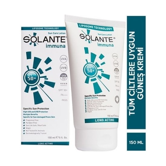 Solante İmmuna SPF 50+ Güneş Koruma Losyonu 150 ml Hassas Ciltler için Geniş Spektrum Koruma