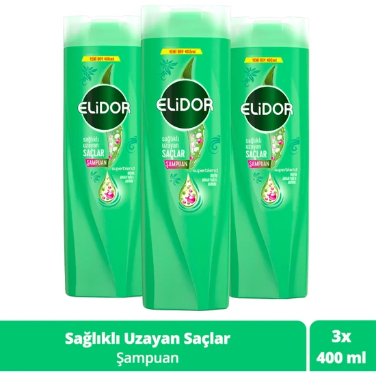 Elidor Superblend Saç Bakım Şampuanı Sağlıklı Uzayan Saçlar Biotin Argan Yağı Arjinin 400 ml x3