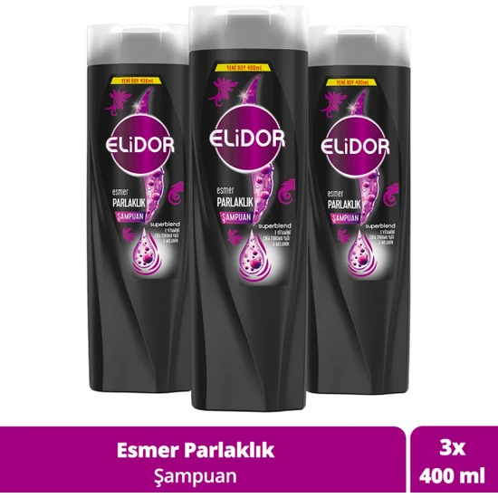 Elidor Superblend Saç Bakım Şampuanı Esmer Parlaklık E Vitamini Chia Tohumu Yağı Melanin 400 ml X3