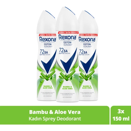 Rexona Kadın Sprey Deodorant Bambu & Aloe Vera 72 Saat Kesintisiz Üstün KORUMA 150 ml X3