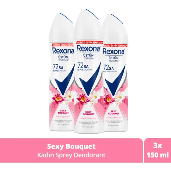 Rexona Kadın Sprey Deodorant Sexy Bouquet 72 Saat Kesintisiz Üstün Koruma 150 ml X3