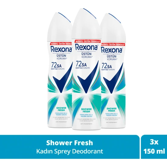 Rexona Kadın Sprey Deodorant Shower Fresh 72 Saat Kesintisiz Üstün Koruma 150 ml X3
