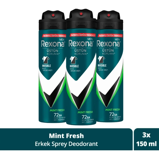Rexona Men Erkek Sprey Deodorant Natural Fresh Mint 72 Saat Kesintisiz Üstün Koruma 150 ml x 3