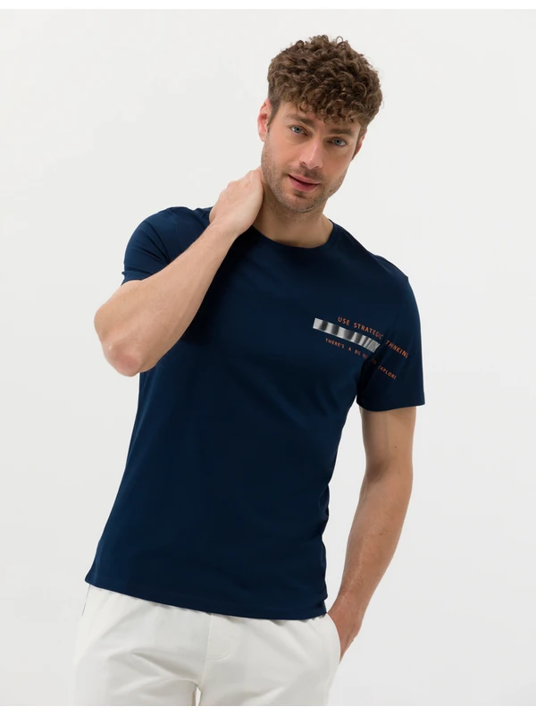 Pierre Cardin Erkek Lacivert Slim Fit Bisiklet Yaka T-Shirt 50262619-VR033