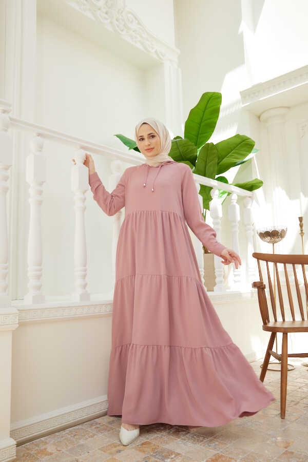 Neways 6531-BERLIN Kapşonlu Reglan Kollu Elbise Pudra