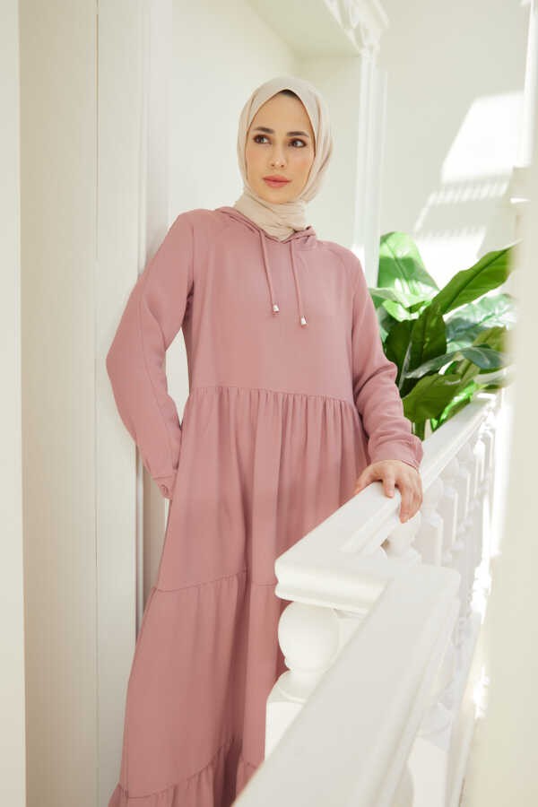 Neways 6531-BERLIN Kapşonlu Reglan Kollu Elbise Pudra görsel 4