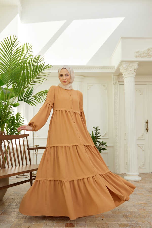 Neways 6549-BERLIN Düğmeli Büzgülü Ferace Camel görsel 2
