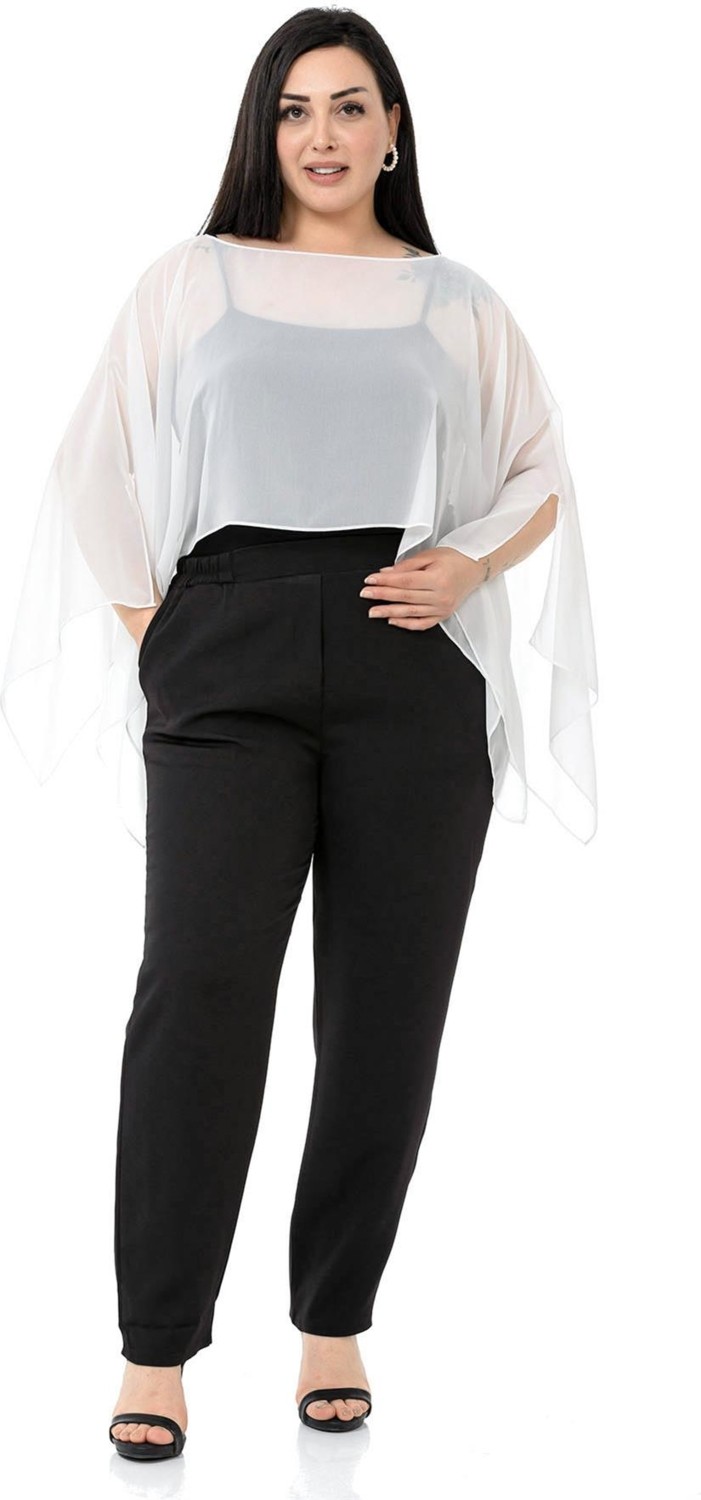 Disentis Modest Büyük Beden Kadın Asimetrik Kesim Bej Şifon Pelerin Bolero