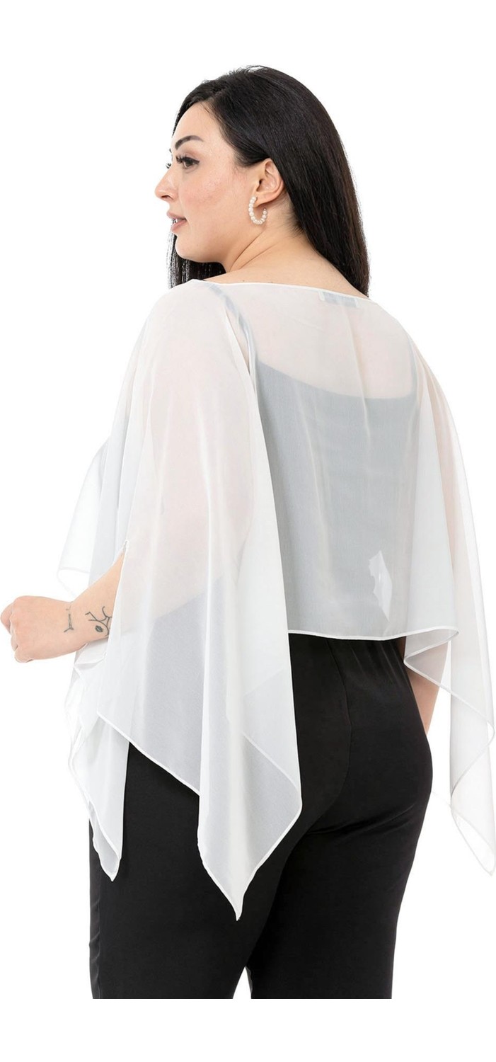 Disentis Modest Büyük Beden Kadın Asimetrik Kesim Bej Şifon Pelerin Bolero görsel 3