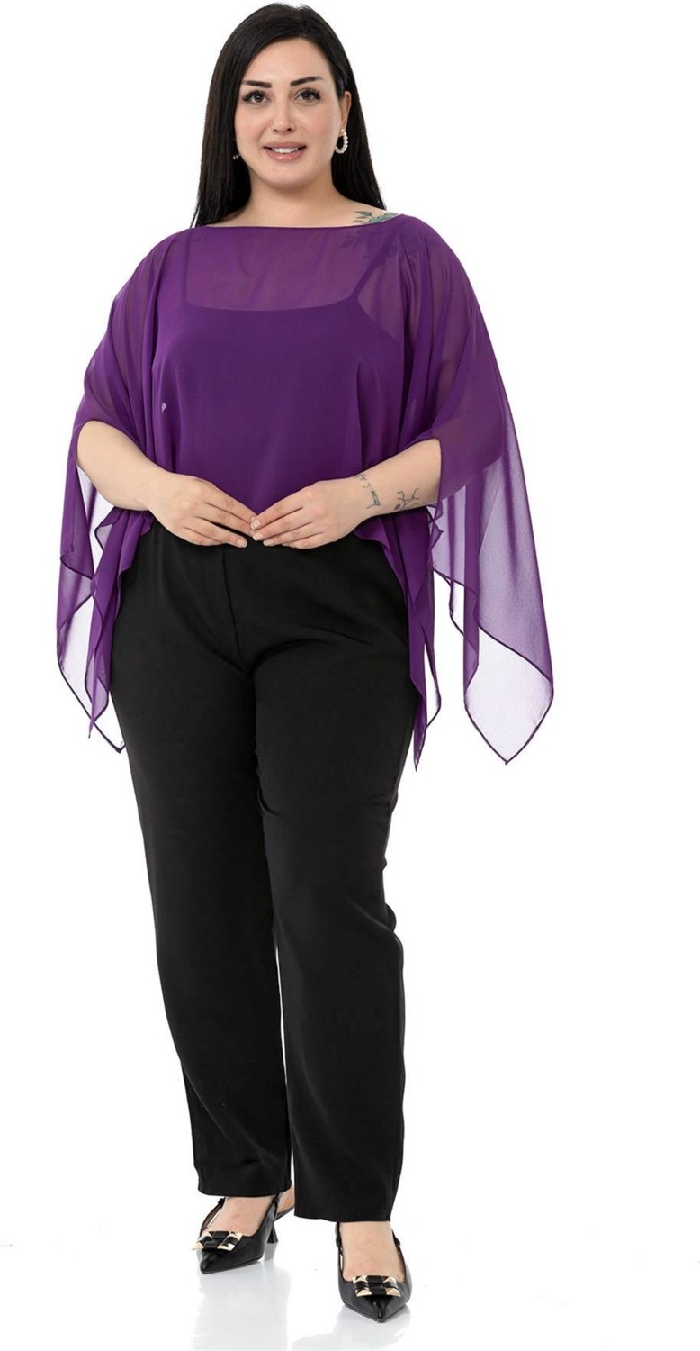 Disentis Modest Büyük Beden Kadın Asimetrik Kesim Bej Şifon Pelerin Bolero