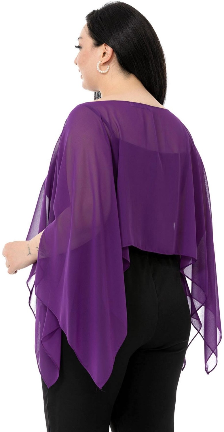 Disentis Modest Büyük Beden Kadın Asimetrik Kesim Bej Şifon Pelerin Bolero görsel 8
