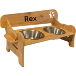 RealWood Özel Isim Baskılı, Ahşap, Kademeli, Eğimli, Çelik Kaseli, Kedi-Köpek Mama ve Su Kabı Stantı