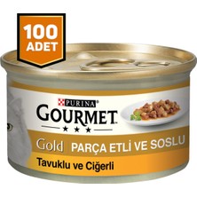 Purina Gourmet Gold Parça Etli Soslu Tavuklu ve Ciğerli Konserve Mama 100 x 85 Gr.