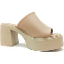 Gdt Ayakkabı Ten Rengi Kalın Yüksek Topuk Kadın Terlik