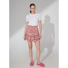 People By Fabrika Yüksek Bel Çok Renkli Kadın Desenli Mini Etek Sargod-3