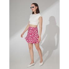 People By Fabrika Yüksek Bel Fuşya Kadın Desenli Mini Etek Attock-2